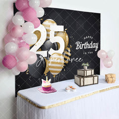 Aperturee - Aperturee Bokeh Balloons Black Happy 25th Birthday Backdrop