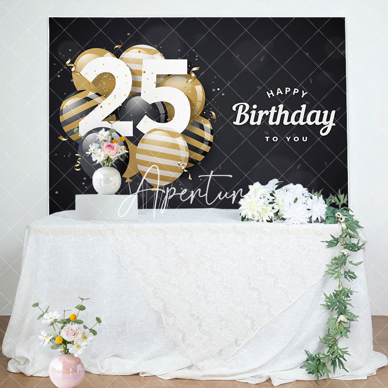 Aperturee - Aperturee Bokeh Balloons Black Happy 25th Birthday Backdrop