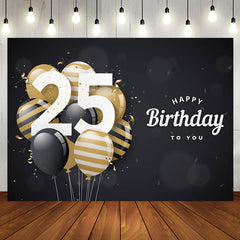 Aperturee - Aperturee Bokeh Balloons Black Happy 25th Birthday Backdrop