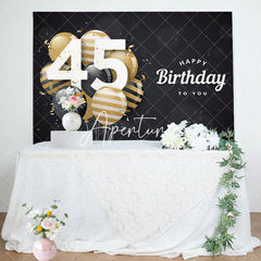 Aperturee - Aperturee Bokeh Balloons Black Happy 45th Birthday Backdrop