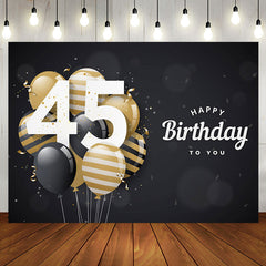 Aperturee - Aperturee Bokeh Balloons Black Happy 45th Birthday Backdrop