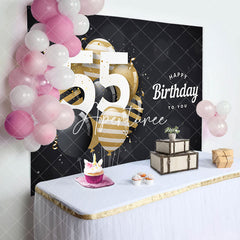 Aperturee - Aperturee Bokeh Balloons Black Happy 55th Birthday Backdrop