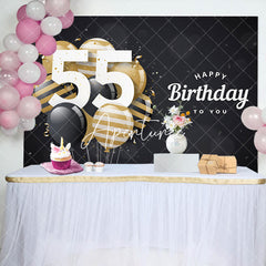 Aperturee - Aperturee Bokeh Balloons Black Happy 55th Birthday Backdrop