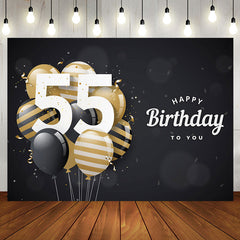 Aperturee - Aperturee Bokeh Balloons Black Happy 55th Birthday Backdrop