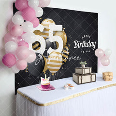 Aperturee - Aperturee Bokeh Balloons Black Happy 65th Birthday Backdrop