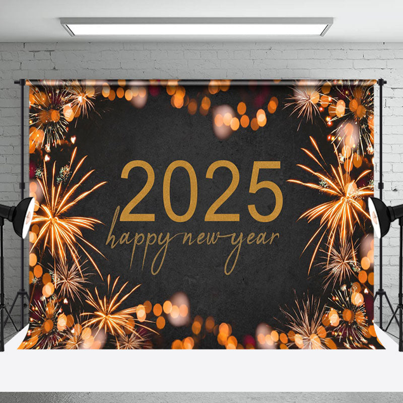 Aperturee - Aperturee Bokeh Bloom Sparke Black 2025 Happy New Year Backdrop