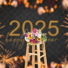 Aperturee - Aperturee Bokeh Bloom Sparke Black 2025 Happy New Year Backdrop