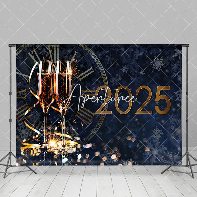 Aperturee - Aperturee Bokeh Blue Night Gold Clock 2025 New Year Backdrop