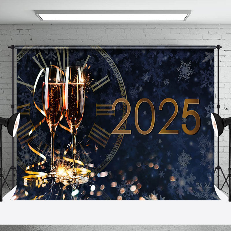 Aperturee - Aperturee Bokeh Blue Night Gold Clock 2025 New Year Backdrop