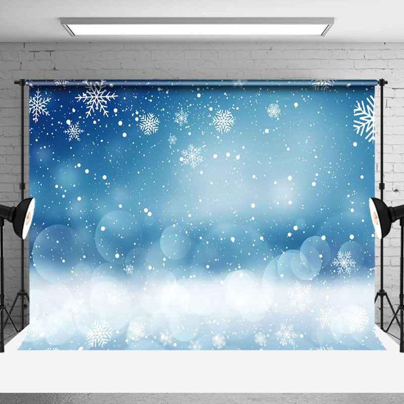 Aperturee - Aperturee Bokeh Blue White Winter Snowflake Christmas Backdrop