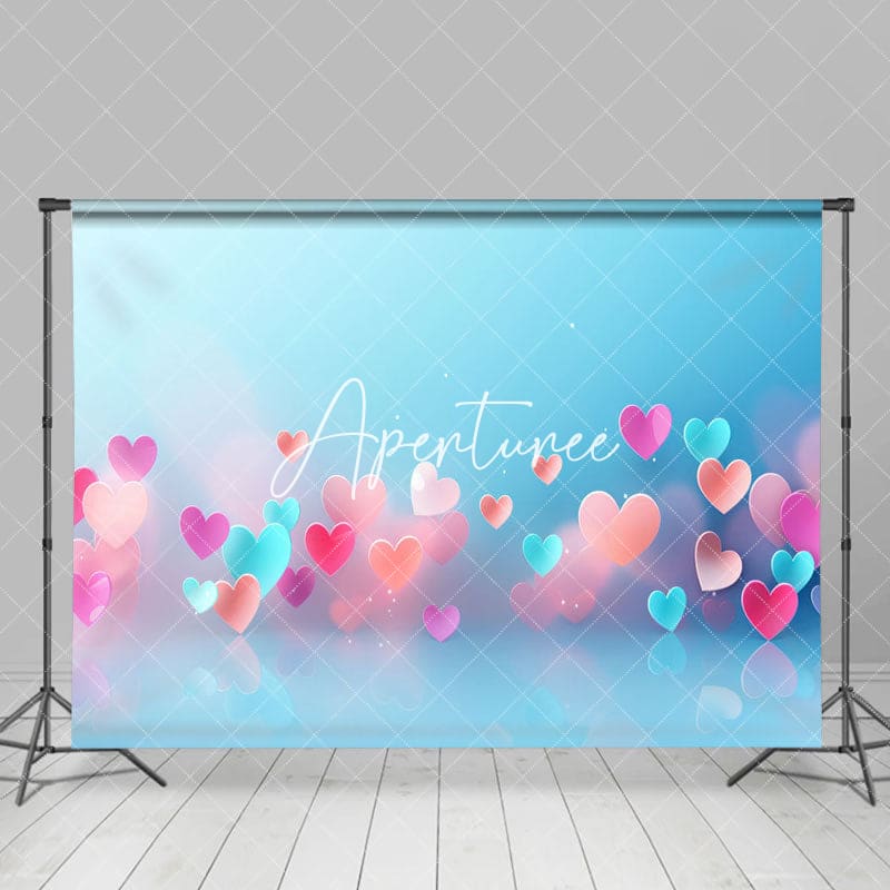 Aperturee - Aperturee Bokeh Color Hearts Blue Valentines Day Photo Backdrop