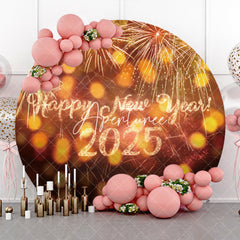 Aperturee - Aperturee Bokeh Dots Golden Happy New Year Party Round Backdrop