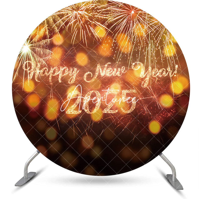 Aperturee - Aperturee Bokeh Dots Golden Happy New Year Party Round Backdrop