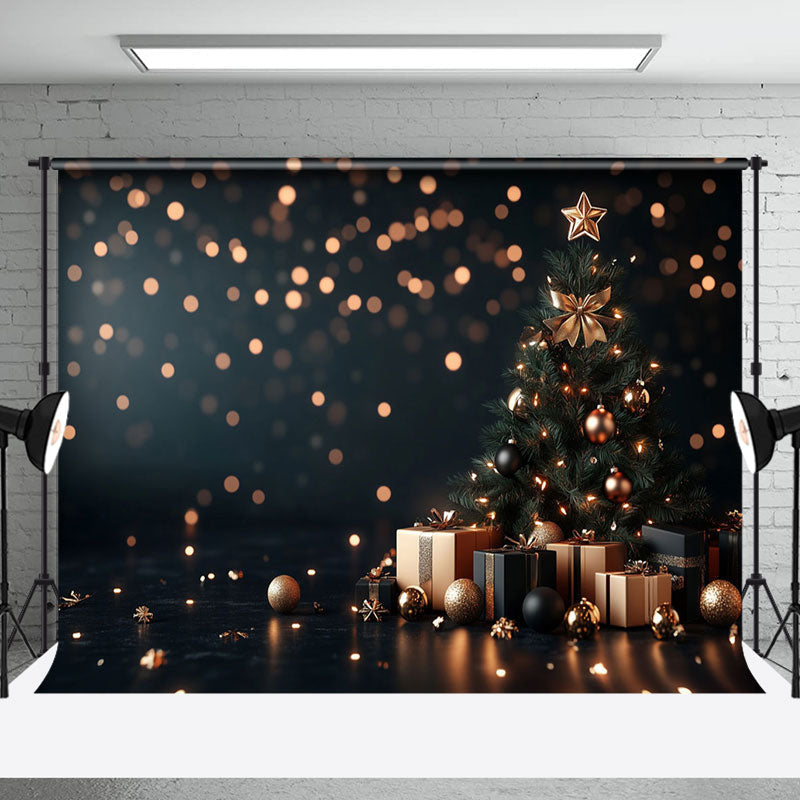 Aperturee - Aperturee Bokeh Gold Light Xmas Tree Gifts Christmas Backdrop