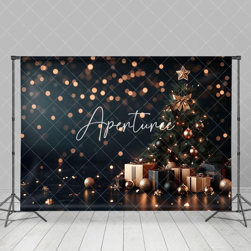 Aperturee - Aperturee Bokeh Gold Light Xmas Tree Gifts Christmas Backdrop