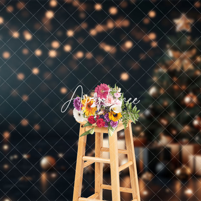 Aperturee - Aperturee Bokeh Gold Light Xmas Tree Gifts Christmas Backdrop