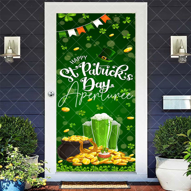 Aperturee - Aperturee Bokeh Green Clover Gold Beer St Patrick Door Cover