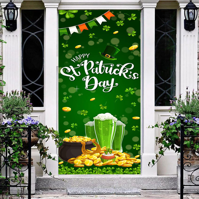 Aperturee - Aperturee Bokeh Green Clover Gold Beer St Patrick Door Cover