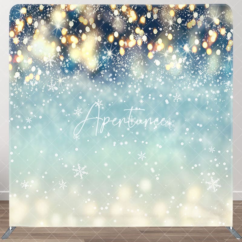 Aperturee - Aperturee Bokeh Green Gold Lighted Snowy Pillow Case Backdrop