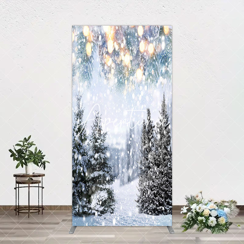 Aperturee - Aperturee Bokeh Light Snowy Pine Trees Christmas Arch Backdrop