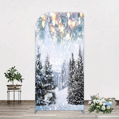 Aperturee - Aperturee Bokeh Light Snowy Pine Trees Christmas Arch Backdrop