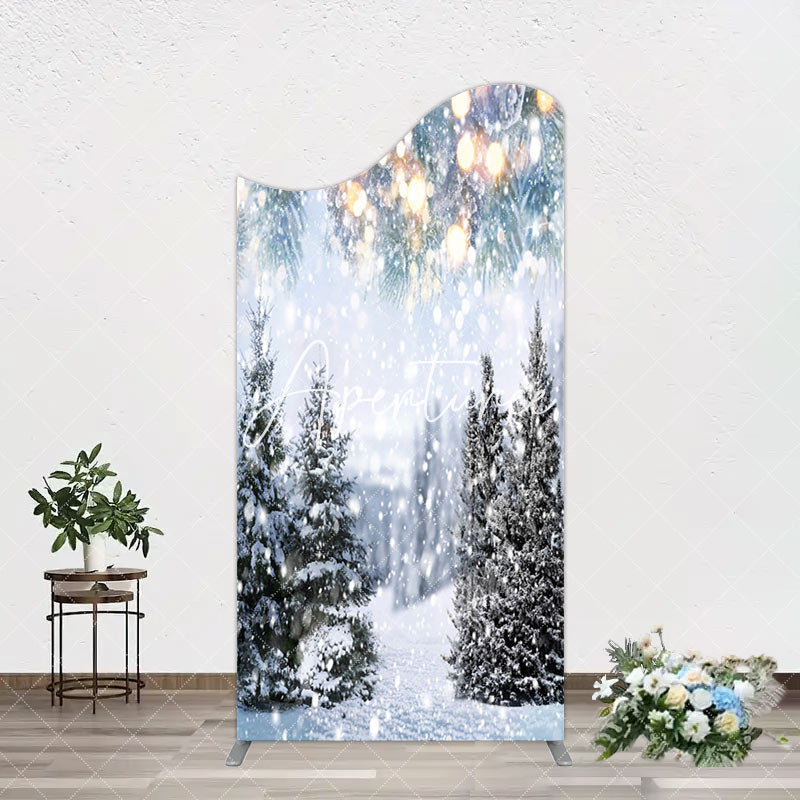 Aperturee - Aperturee Bokeh Light Snowy Pine Trees Christmas Arch Backdrop