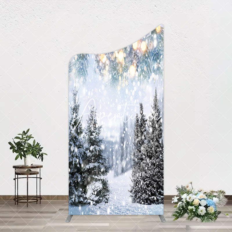 Aperturee - Aperturee Bokeh Light Snowy Pine Trees Christmas Arch Backdrop