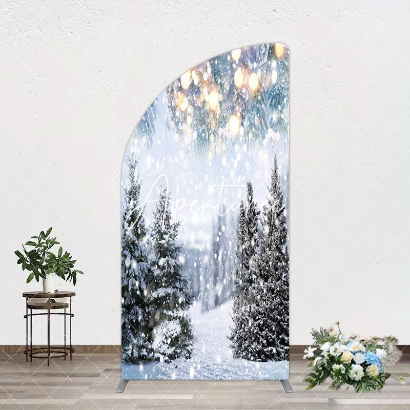 Aperturee - Aperturee Bokeh Light Snowy Pine Trees Christmas Arch Backdrop