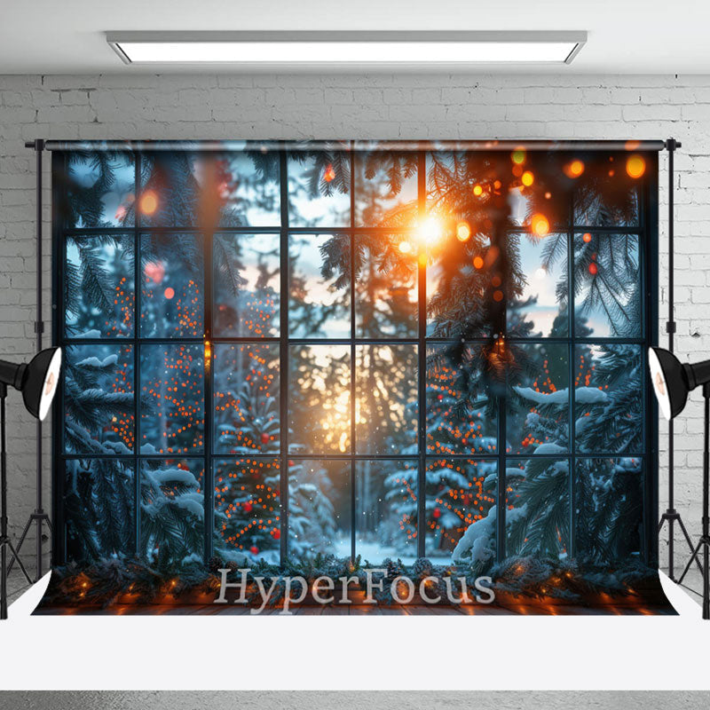 Aperturee - Aperturee Bokeh Light Snowy Winter Window Scenery Backdrop