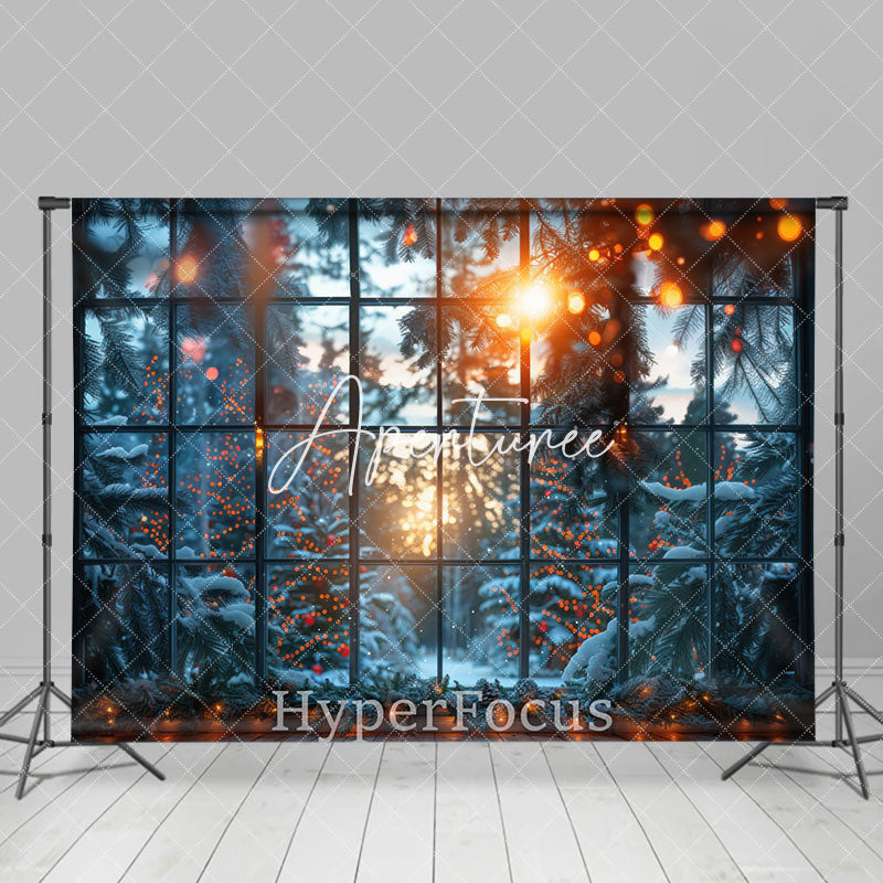 Aperturee - Aperturee Bokeh Light Snowy Winter Window Scenery Backdrop