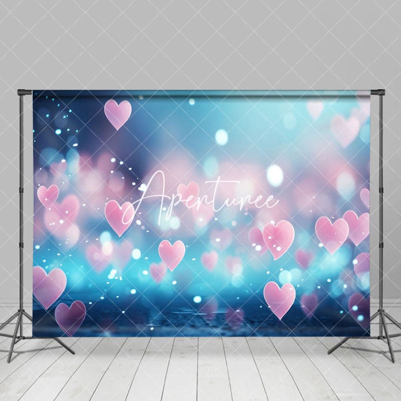 Aperturee - Aperturee Bokeh Romantic Blue Pink Heart Valentines Day Backdrop