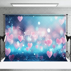 Aperturee - Aperturee Bokeh Romantic Blue Pink Heart Valentines Day Backdrop