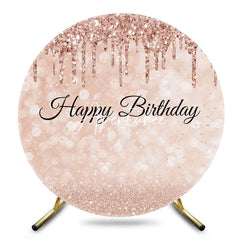 Aperturee - Aperturee Bokeh Rose Gold Glitter Round Happy Birthday Backdrp