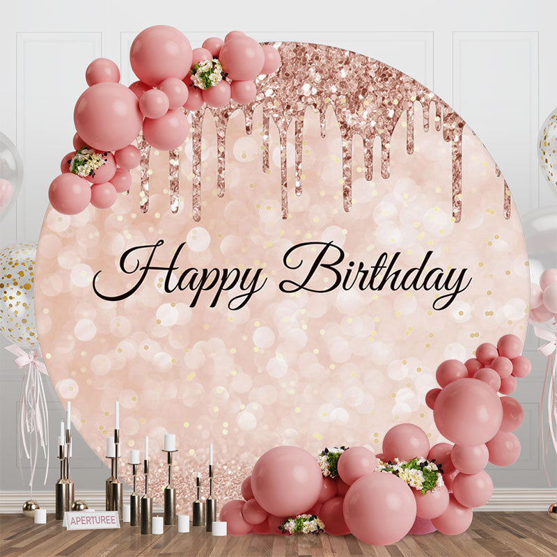 Aperturee - Aperturee Bokeh Rose Gold Glitter Round Happy Birthday Backdrp