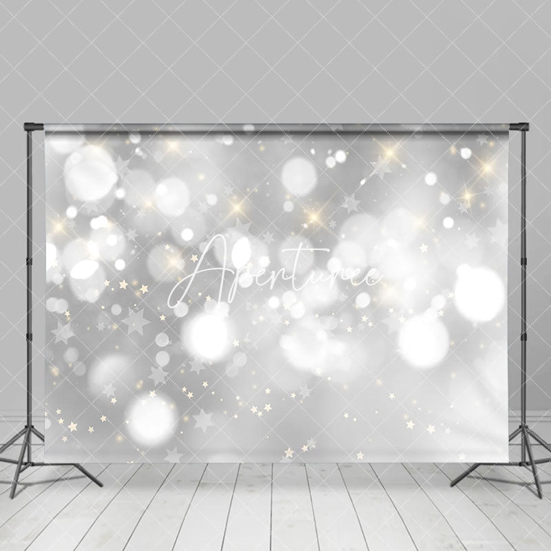 Aperturee - Aperturee Bokeh Silver Dots Starts Portrait Photo Backdrop