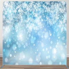 Aperturee - Aperturee Bokeh Snowflake Blue Christmas Tension Fabric Backdrop