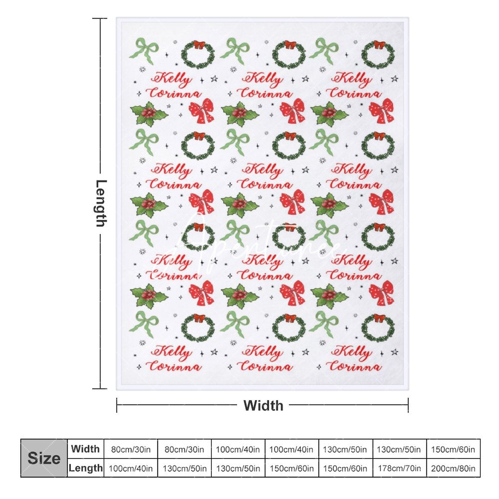 Aperturee - Aperturee Bow Tie Green Floral Christmas Custom Name Blanket