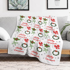 Aperturee - Aperturee Bow Tie Green Floral Christmas Custom Name Blanket