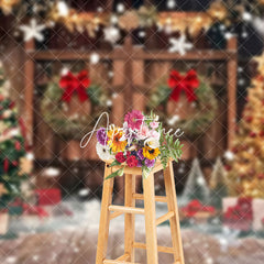 Aperturee - Aperturee Bow Wreath Barn Door Christmas Photo Backdrop