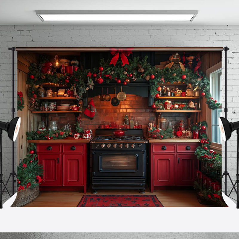 Aperturee - Aperturee Bowknot Festive Kitchen Cupboard Christmas Backdrop