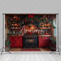 Aperturee - Aperturee Bowknot Festive Kitchen Cupboard Christmas Backdrop