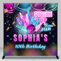 Aperturee - Aperturee Bowling Strike Up Custom Name 10th Birthday Backdrop