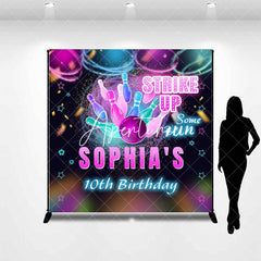 Aperturee - Aperturee Bowling Strike Up Custom Name 10th Birthday Backdrop