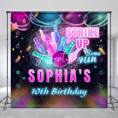 Aperturee - Aperturee Bowling Strike Up Custom Name 10th Birthday Backdrop