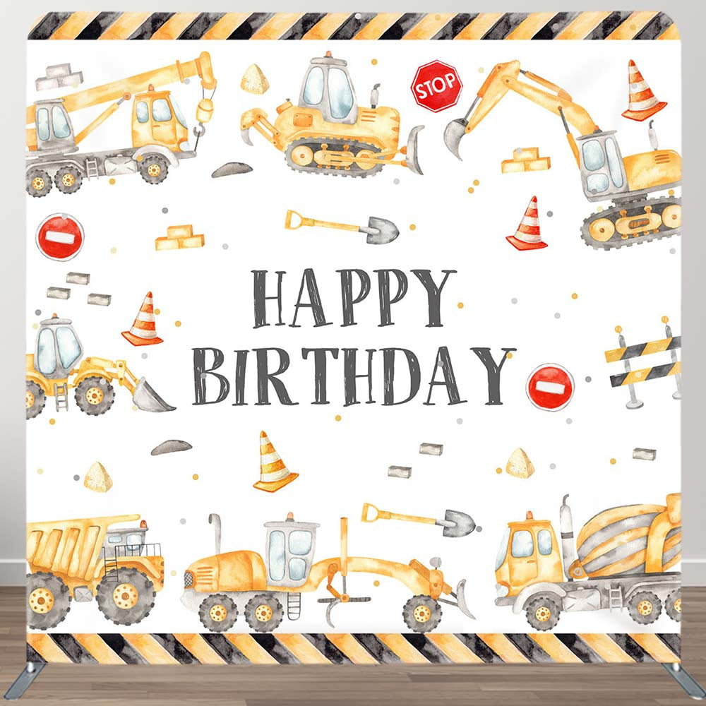 Aperturee - Aperturee Boy Grab Excavator Birthday Square Tension Backdrop