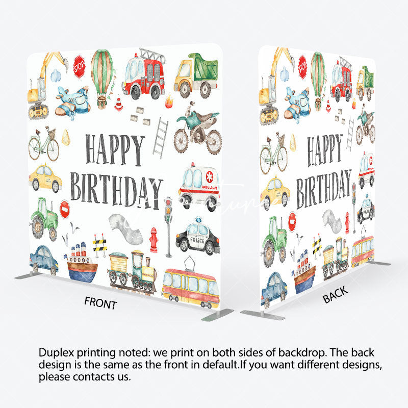 Aperturee - Aperturee Boy Truck Theme Happy Birthday Square Tension Backdrop