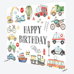 Aperturee - Aperturee Boy Truck Theme Happy Birthday Square Tension Backdrop