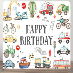 Aperturee - Aperturee Boy Truck Theme Happy Birthday Square Tension Backdrop