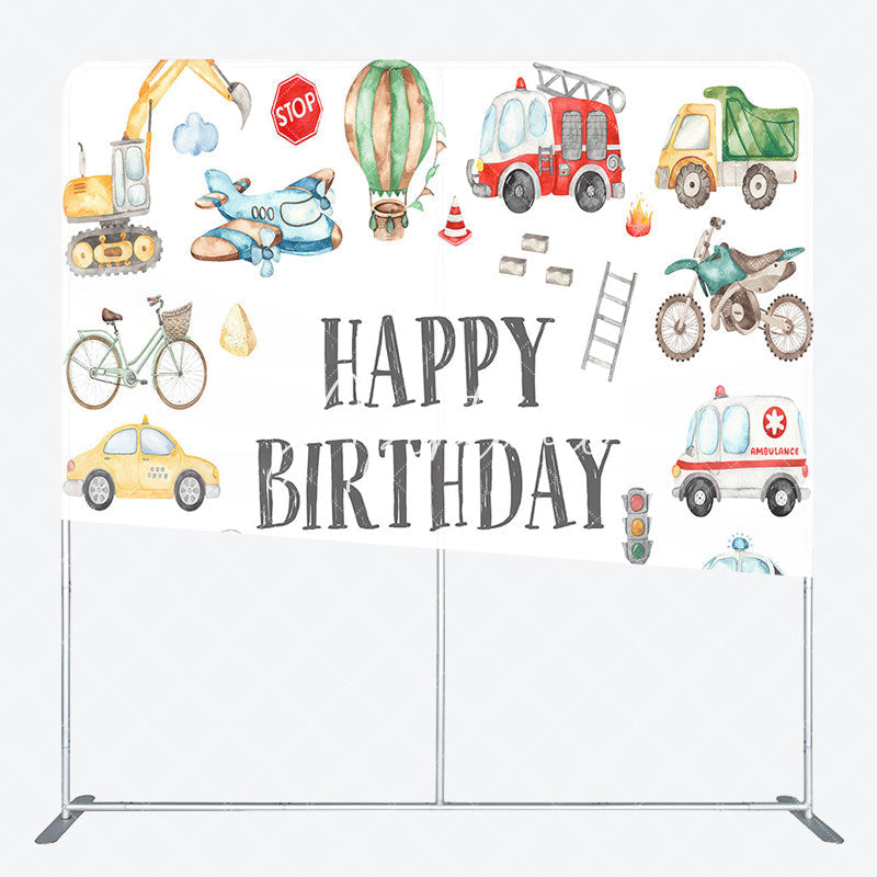 Aperturee - Aperturee Boy Truck Theme Happy Birthday Square Tension Backdrop