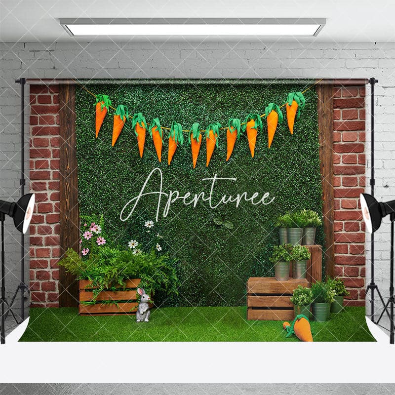 Aperturee - Aperturee Brick Greenery Wall Carrot Bunny Easter Backdrop